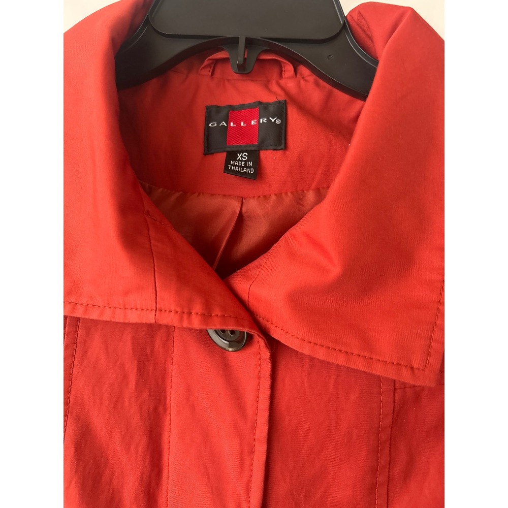 Gallery Rust Colored Rain Jacket XS Lightweight Button Front Trench Coat - Picture 2 of 8